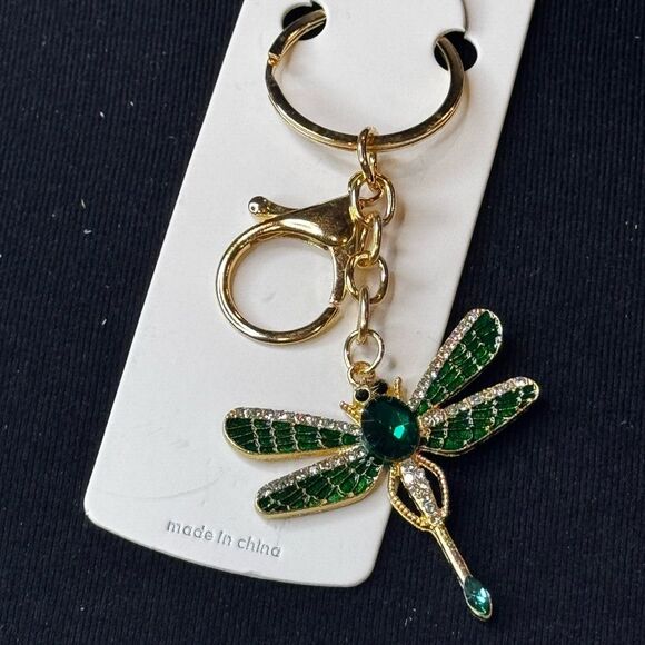 Mint BAG CHARM Sparkly Dragonfly Green Crystal Keychain/Purse Charm - Picture 3 of 14